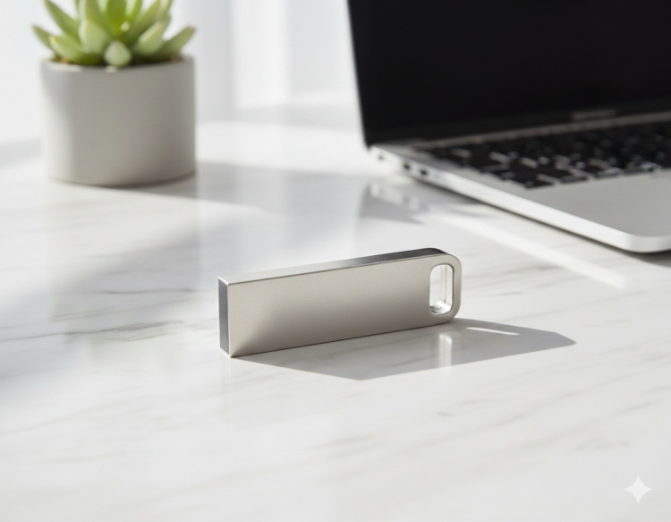 Srebrny pendrive Lu333B na biurku